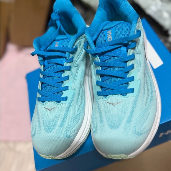 Hoka Athletic Shoes in Aqua Blue and White - Picture 2 of 10